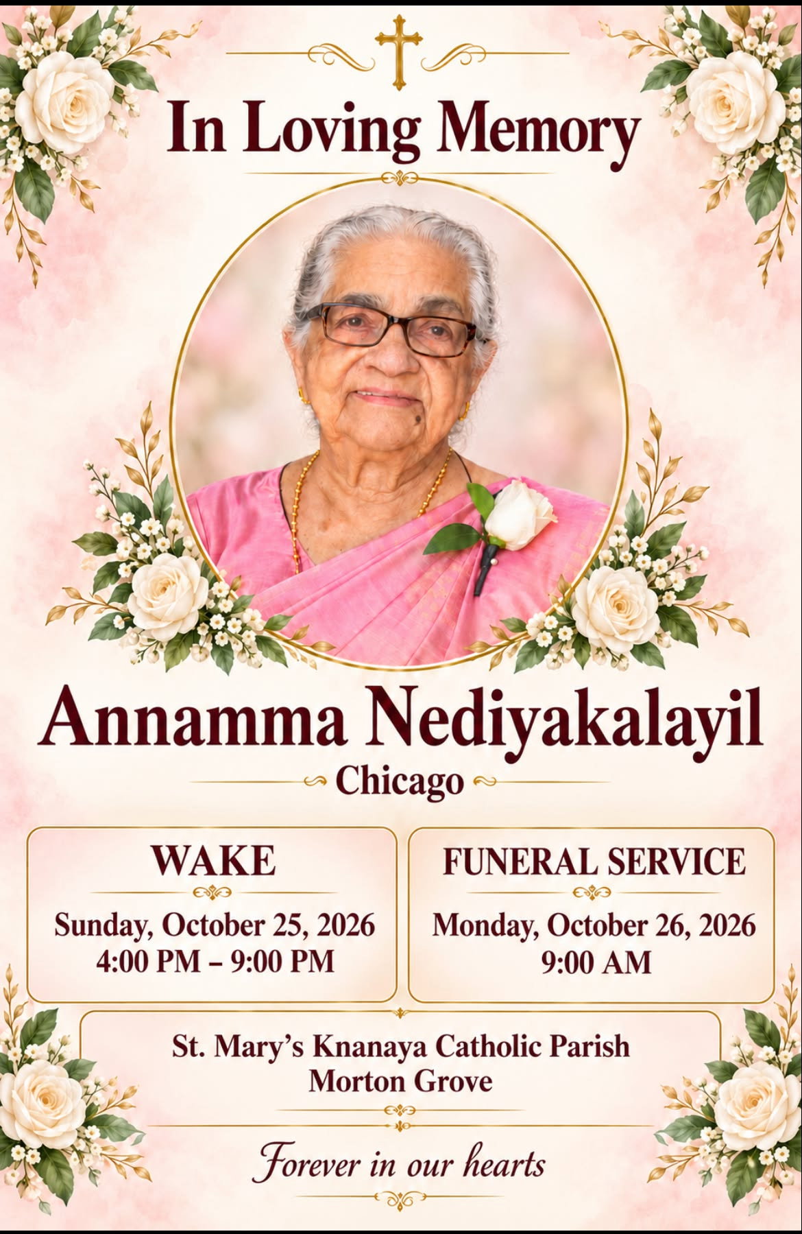 അന്നമ്മ നെടിയകാലയിൽ, 96, ഷിക്കാഗോ