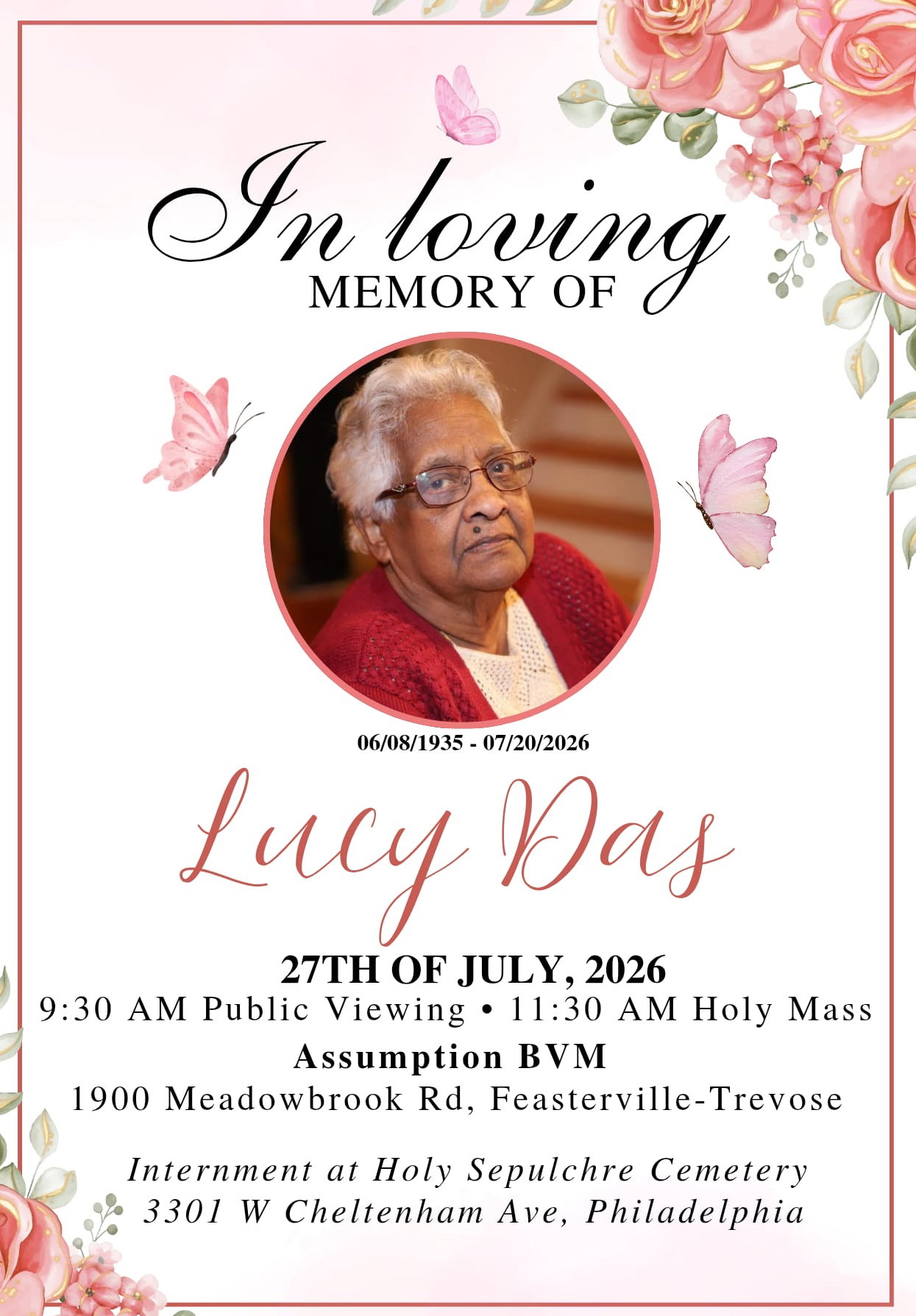 ലൂസി ദാസ്, 91, ഫിലഡൽഫിയ