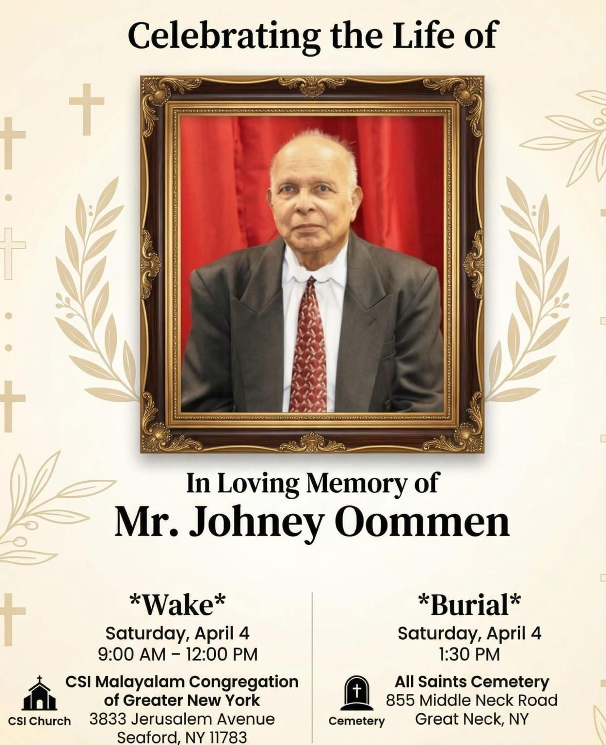 ജോണി ഉമ്മൻ (89) ന്യു യോർക്ക്