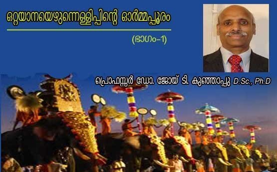 ഒറ്റയാനയെഴുന്നെള്ളിപ്പിന്റെ ഓര്‍മ്മപൂരം (രണ്ടുഭാഗങ്ങളില്‍: 1/2: പ്രൊഫസ്സര്‍ (ഡോ.) ജോയ് ടി. കുഞ്ഞാപ്പു, D.Sc., Ph.D)