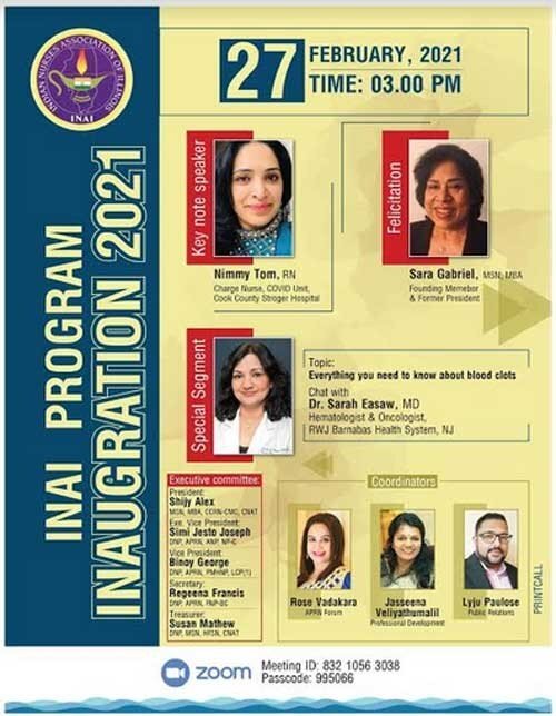 ഇന്ത്യന്‍ നഴ്‌സസ് അസോസിയേഷന്‍ ഓഫ് ഇല്ലിനോയി പ്രവര്‍ത്തനോദ്ഘാടനം ഫെബ്രുവരി 27-ന്