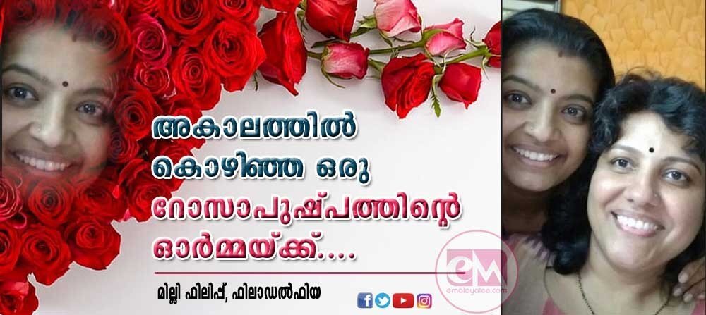 അകാലത്തിൽ കൊഴിഞ്ഞ ഒരു റോസാപുഷ്പത്തിന്റെ ഓർമ്മയ്ക്ക് .... (മില്ലി ഫിലിപ്പ്, ഫിലാഡല്ഫിയ)