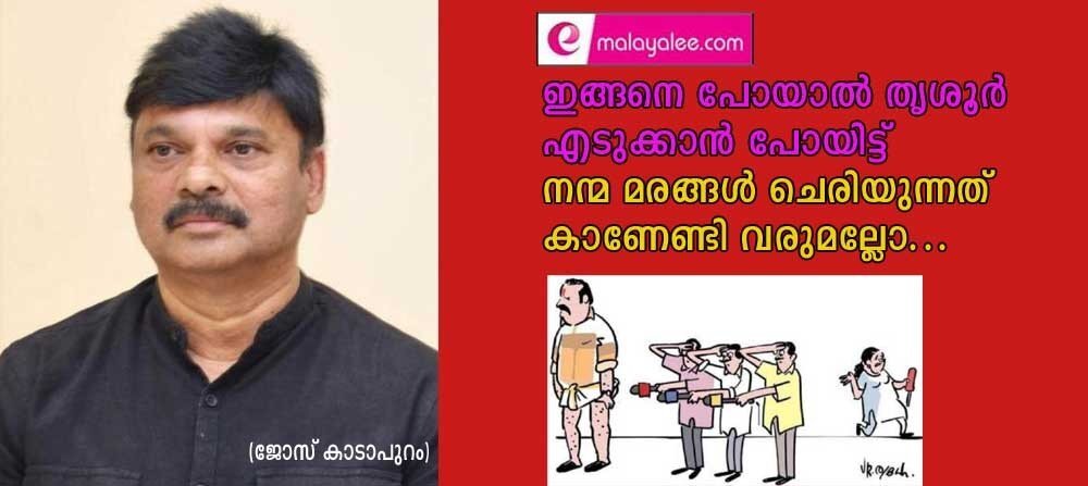 ഇങ്ങനെ പോയാൽ തൃശൂർ എടുക്കാൻ പോയിട്ട്  നന്മമരങ്ങൾ  ചെരിയുന്നത് കാണേണ്ടി വരുമല്ലോ...(ജോസ് കാടാപുറം)