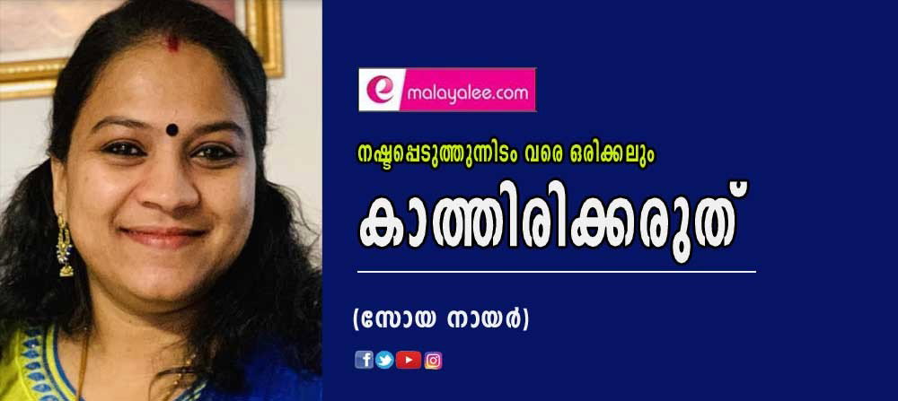 നഷ്ടപ്പെടുത്തുന്നിടം വരെ ഒരിക്കലും കാത്തിരിക്കരുത് (സോയ നായർ)