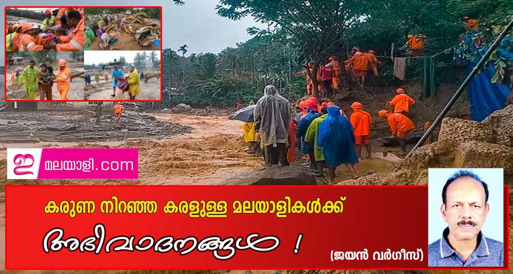 കരുണ നിറഞ്ഞ കരളുള്ള മലയാളികൾക്ക് അഭിവാദനങ്ങൾ ! (ജയൻ വർഗീസ്)