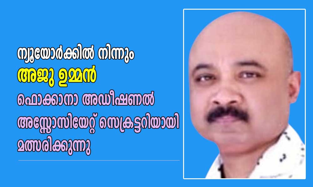 ന്യൂയോർക്കിൽ നിന്നും അജു ഉമ്മൻ ഫൊക്കാനാ അഡീഷണൽ അസ്സോസിയേറ്റ് സെക്രട്ടറിയായി മത്സരിക്കുന്നു