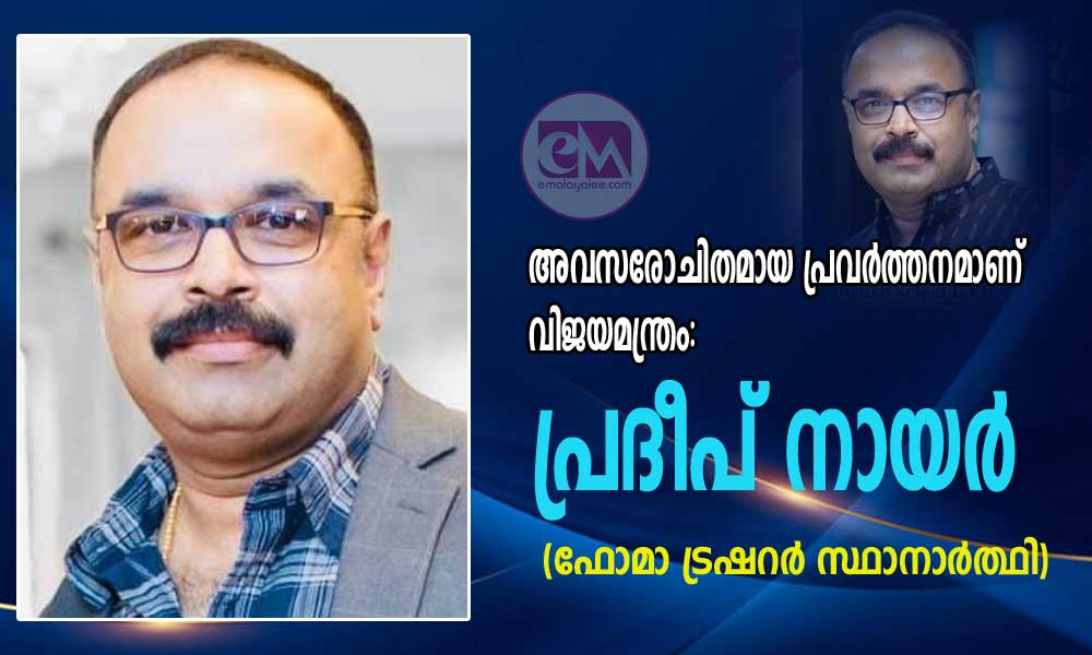 അവസരോചിതമായ പ്രവർത്തനമാണ് വിജയമന്ത്രം: പ്രദീപ് നായർ (ഫോമാ ട്രഷറർ സ്ഥാനാർത്ഥി)