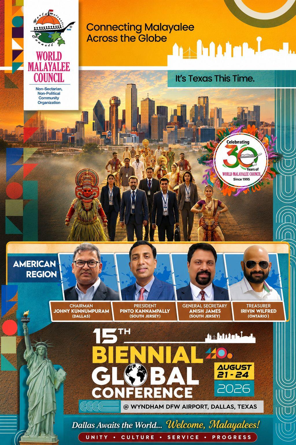 ഡാലസിലേക്ക് ലോക മലയാളികളെ സ്വാഗതം ചെയ്ത് WMC അമേരിക്കൻ റീജിയൻ; ആഗസ്റ്റ് 21–24 തീയതികളിലെ ഗ്ലോബൽ കോൺഫറൻസിന് ആവേശകരമായ ഒരുക്കങ്ങൾ