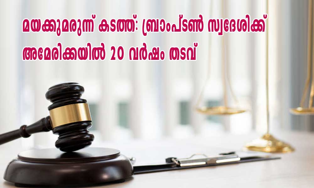 മയക്കുമരുന്ന് കടത്ത്: ബ്രാംപ്ടൺ സ്വദേശിക്ക് അമേരിക്കയിൽ 20 വർഷം തടവ്