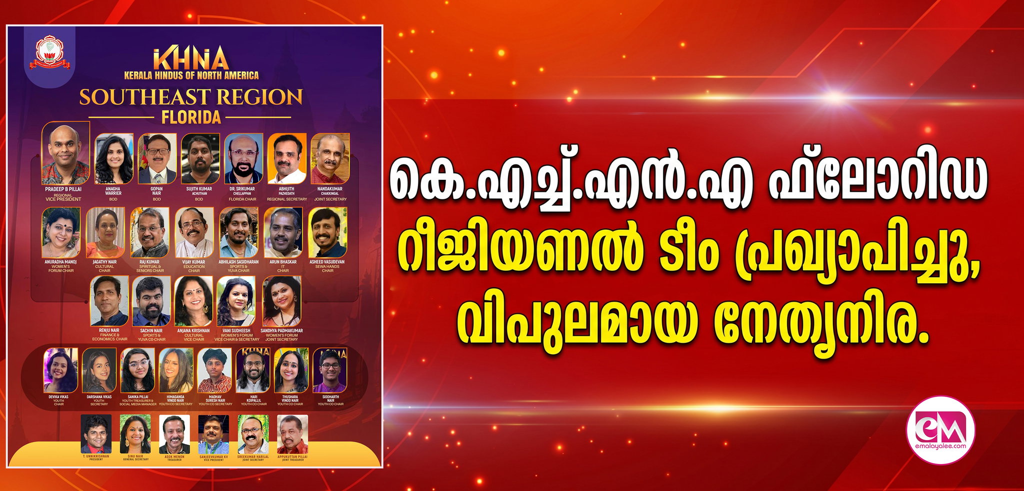 കെ.എച്ച്.എന്‍.എ ഫ്‌ലോറിഡ റീജിയണല്‍ ടീം പ്രഖ്യാപിച്ചു, വിപുലമായ നേതൃനിര.