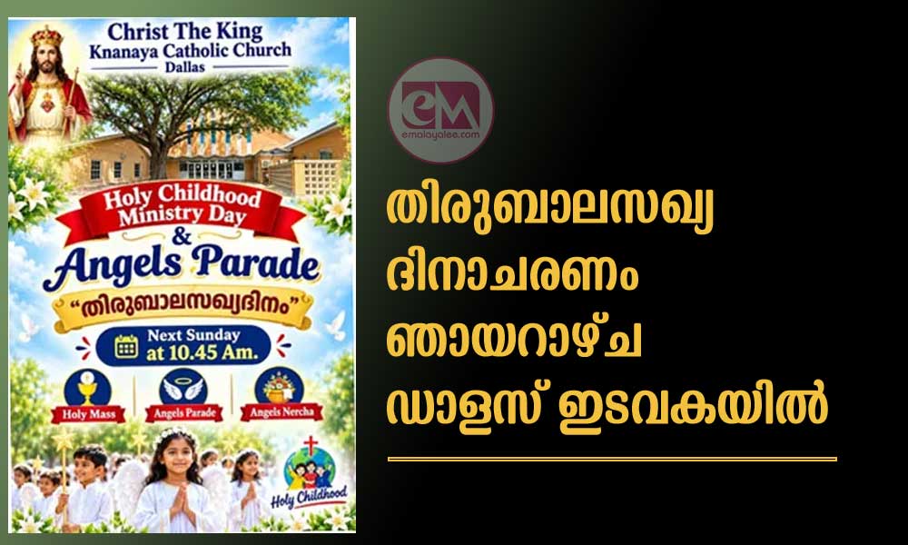 തിരുബാലസഖ്യ ദിനാചരണം ഞായറാഴ്ച ഡാളസ് ഇടവകയിൽ