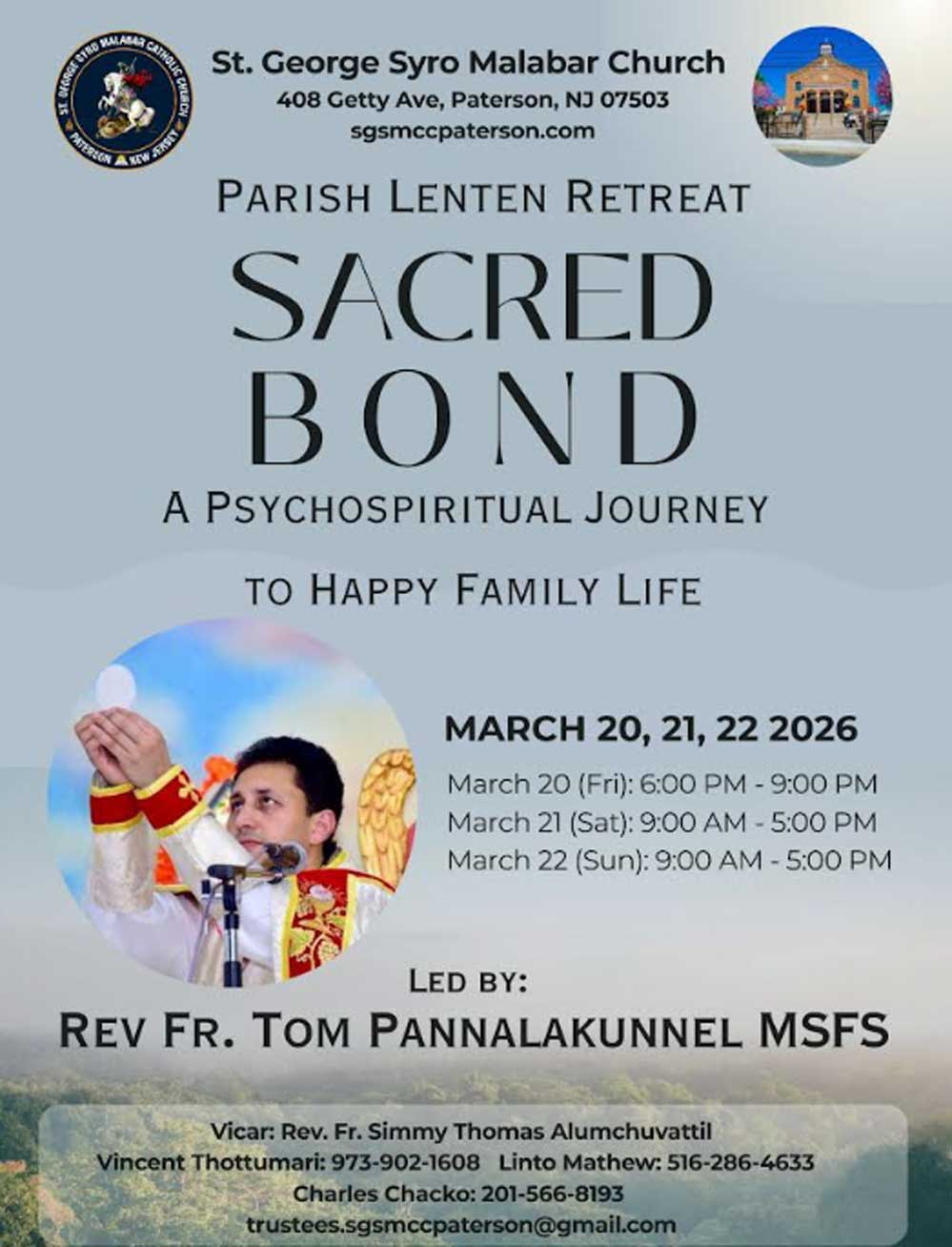 സെന്റ് ജോർജ് സിറോ മലബാർ ചർച്ച് പാറ്റേഴ്സൺ, ന്യൂജേഴ്സി നോമ്പുകാല ധ്യാനം ഈ വാരാന്ത്യത്തിൽ