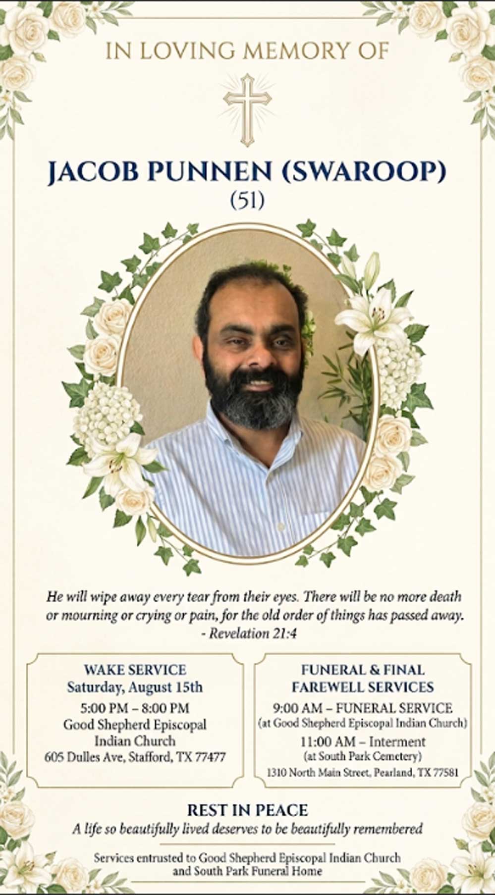 ജേക്കബ് പുന്നൻ (സ്വരൂപ്, 51) ടെക്സാസിൽ അന്തരിച്ചു