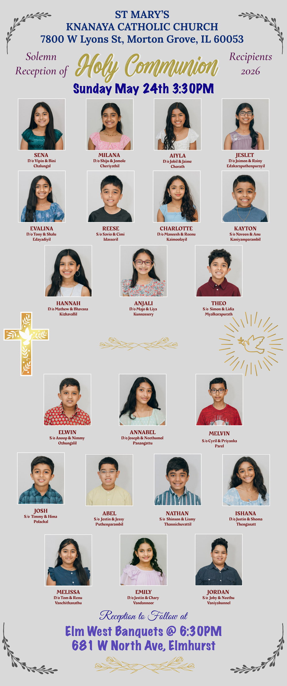 ചിക്കാഗോ സെന്റ് മേരീസിൽ ആഘോഷമായ ദിവ്യകാരുണ്യ സ്വീകരണം മെയ് 24-ന്