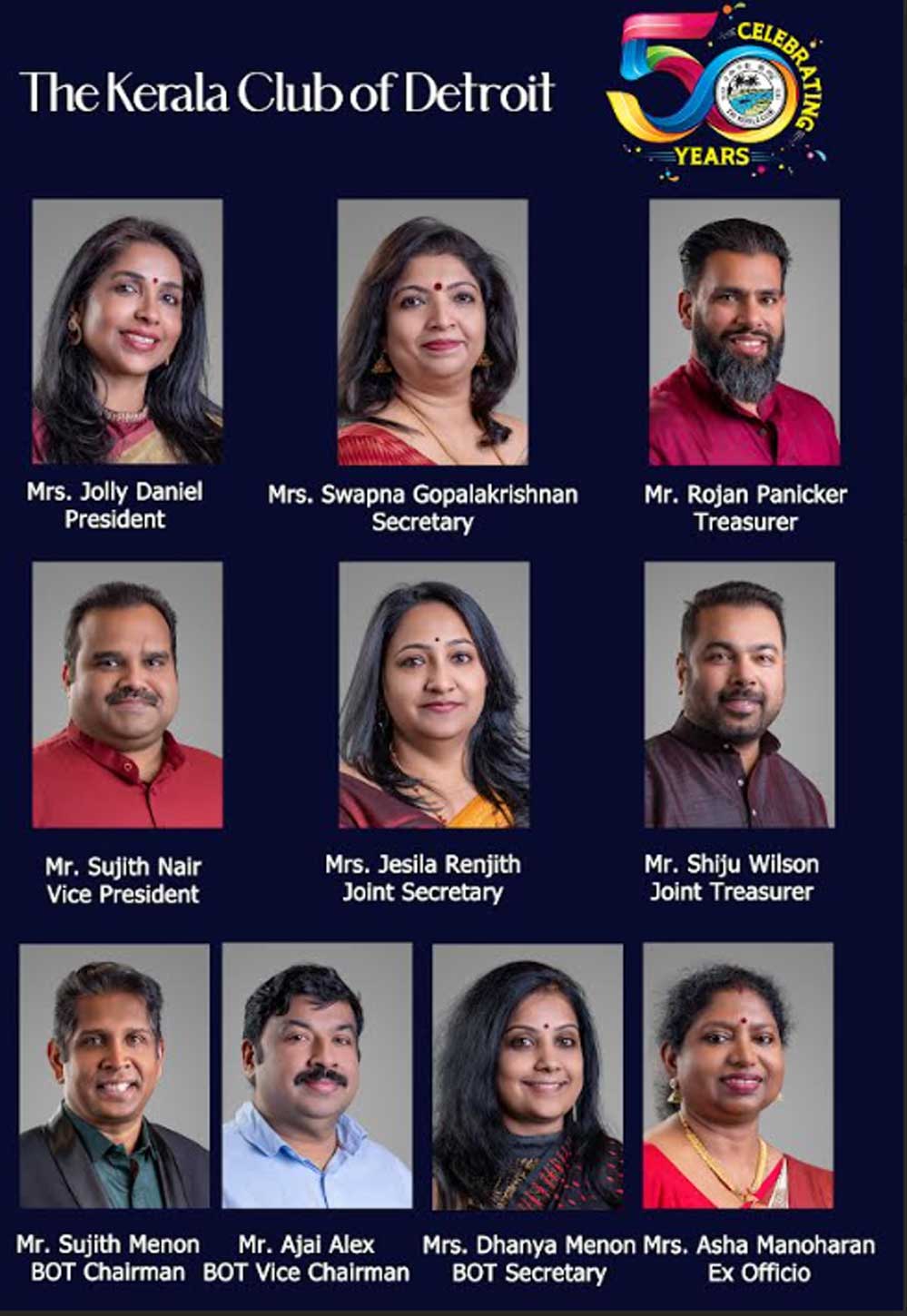 ഡിട്രോയിറ്റ് കേരള ക്ലബ്ബിന് സുവർണ്ണ ജൂബിലി വർഷത്തിൽ നവ സാരഥികൾ