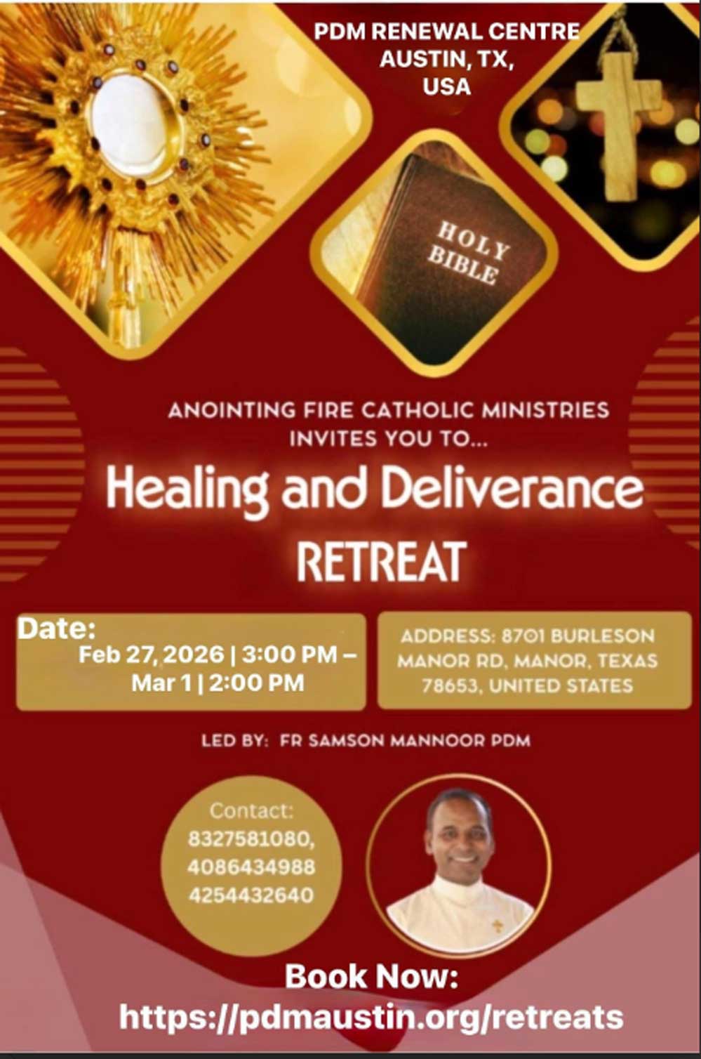 ഫാ. സാംസണ്‍ മണ്ണൂര്‍ നയിക്കുന്ന ധ്യാനം ഫെബ്രുവരി 27,28, മാര്‍ച്ച് 1 തീയതികളില്‍ ഓസ്റ്റിന്‍ പി.ഡി.എം ധ്യാന കേന്ദ്രത്തില്‍