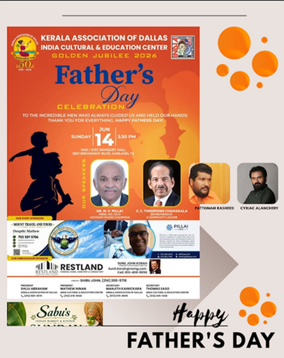 ഡാളസിൽ ഫാദേഴ്‌സ്‌ ഡേ സെലിബ്രേഷൻ  അതിവിപുലമായി  സംഘടിപ്പിക്കുന്നു