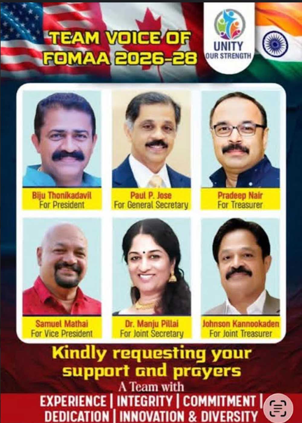 ടീം വോയ്‌സ് ഓഫ് ഫോമായ്ക്ക് ഫ്‌ളോറിഡ ഫോര്‍ട്ട് ലോഡര്‍ഡെയ്‌ലില്‍ ആവേശോജ്വലമായ സ്വീകരണം