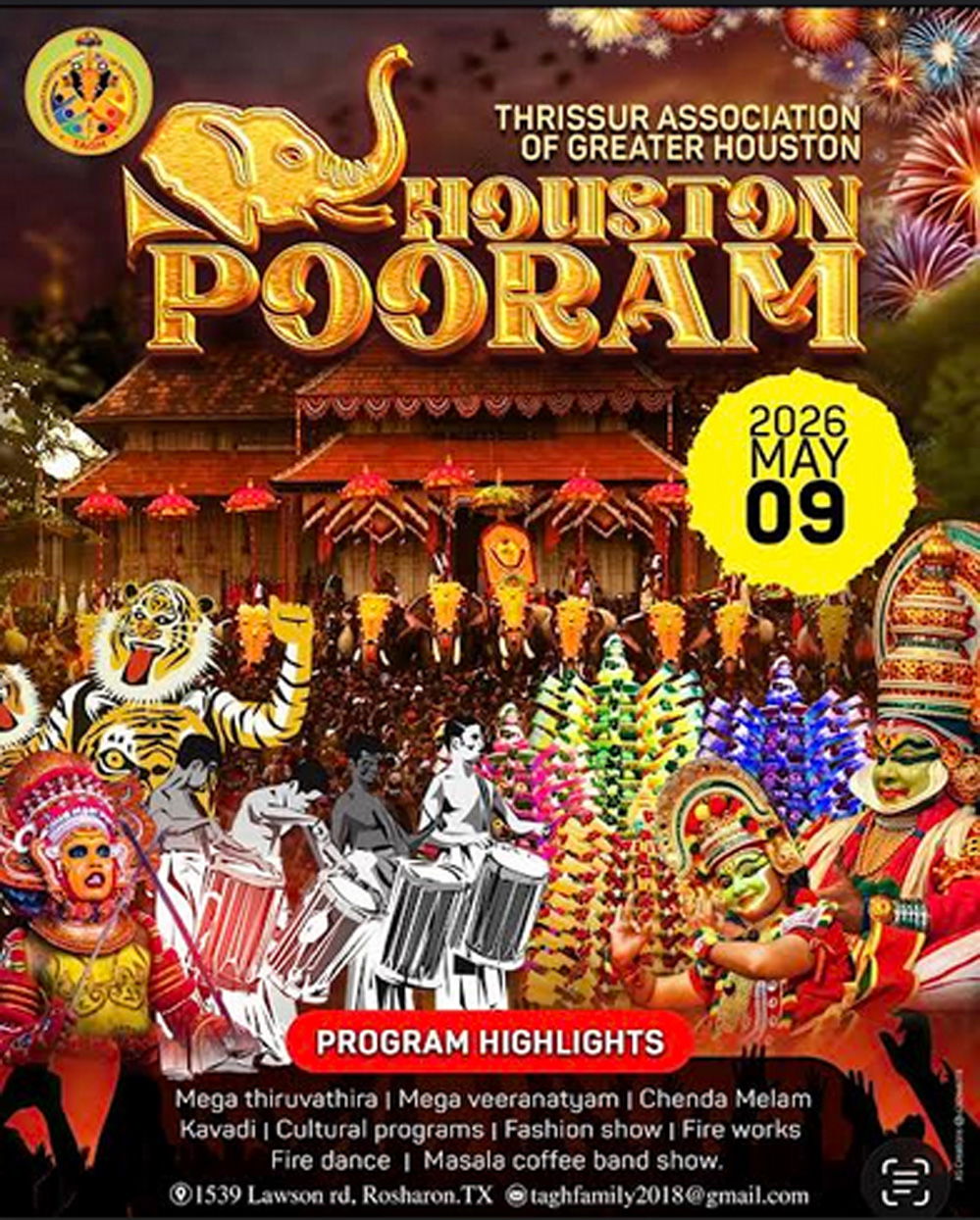 തൃശൂർ അസോസിയേഷൻ ഓഫ് ഗ്രേറ്റർ ഹൂസ്റ്റന്റെ നേതൃതത്തിൽ  പൂരം വിളംബരം സംഘടിപ്പിച്ചു